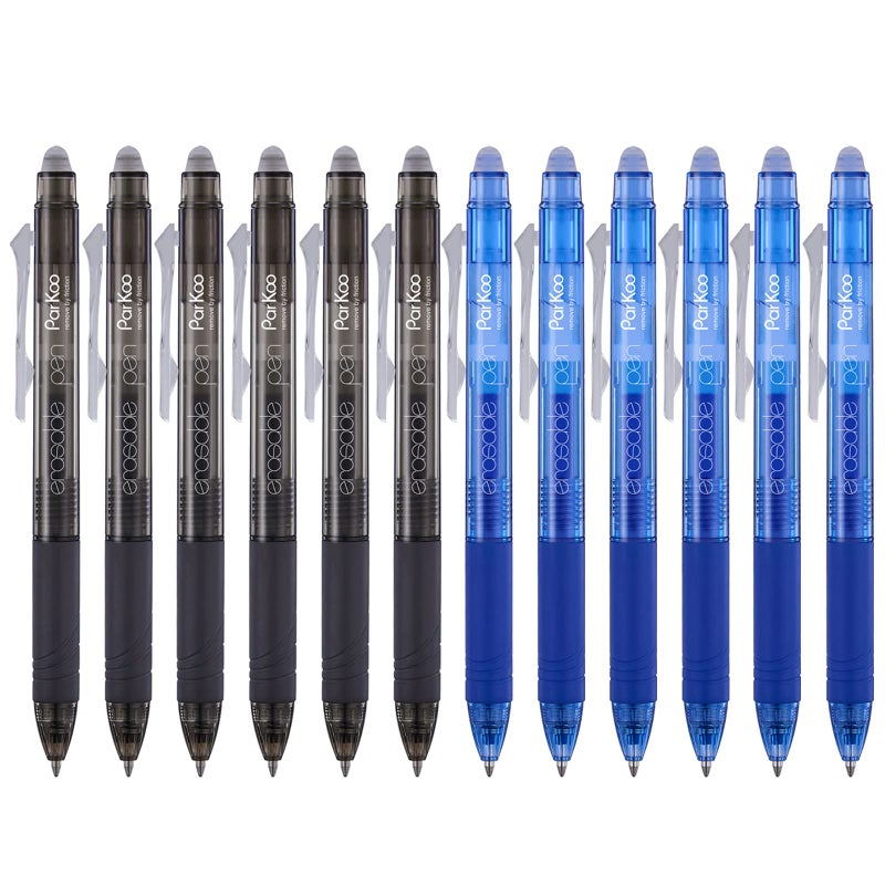 ParKoo Retractable Erasable Gel Pens Clicker Fine Point 0.7 mm, No Need for White Out, 6 Black/6 Blue Ink for Completing Sudoku and Crossword Puzzles - Image 1